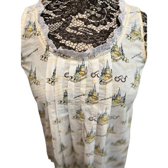 Handmade Harry Potter Hogwarts Nightgown White Yellow Sleeveless Pullover XS S - Picture 3 of 13